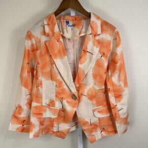 Yuvita Linen Blazer Womens S Small Floral Boho Mature Coastal Grandma Summer